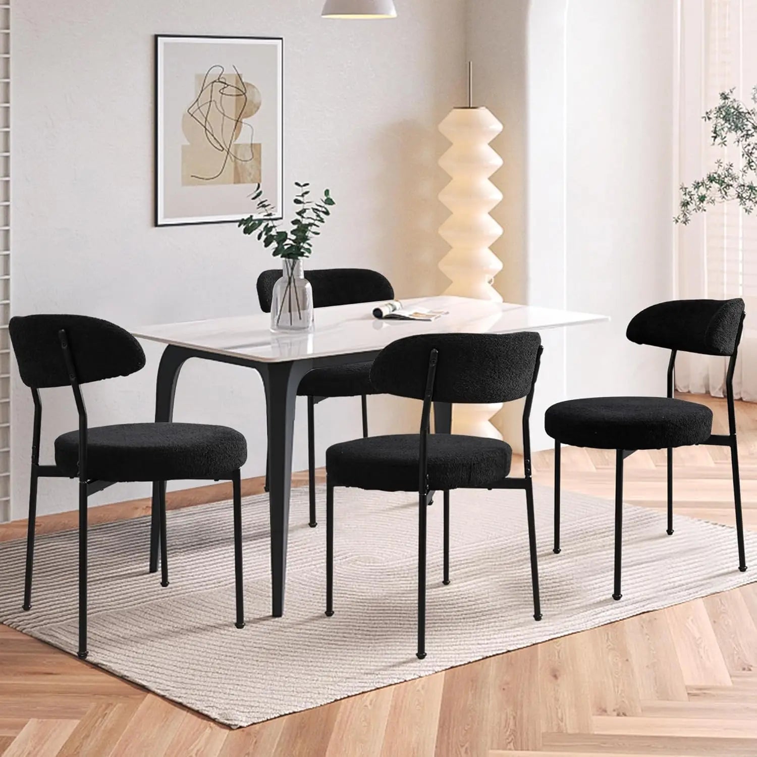 4 Boucle Upholstered Round Gold Leg