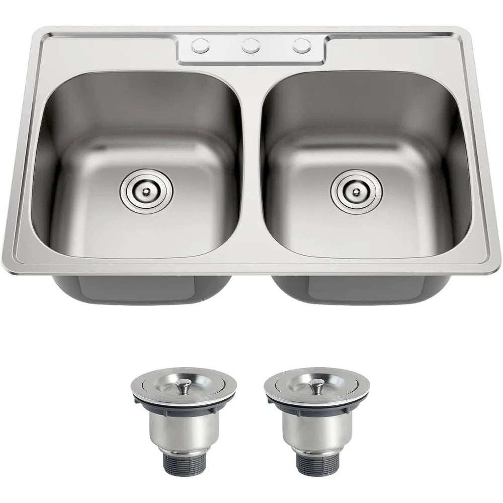 33x22 Double Bowl Topmount Stainless 18 Gauge