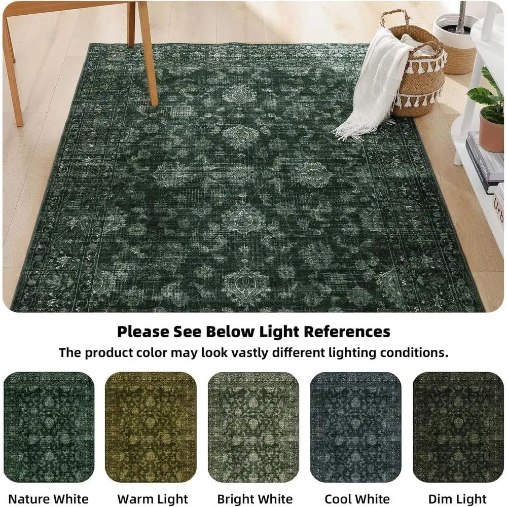 8x10 Vintage Boho Green Washable