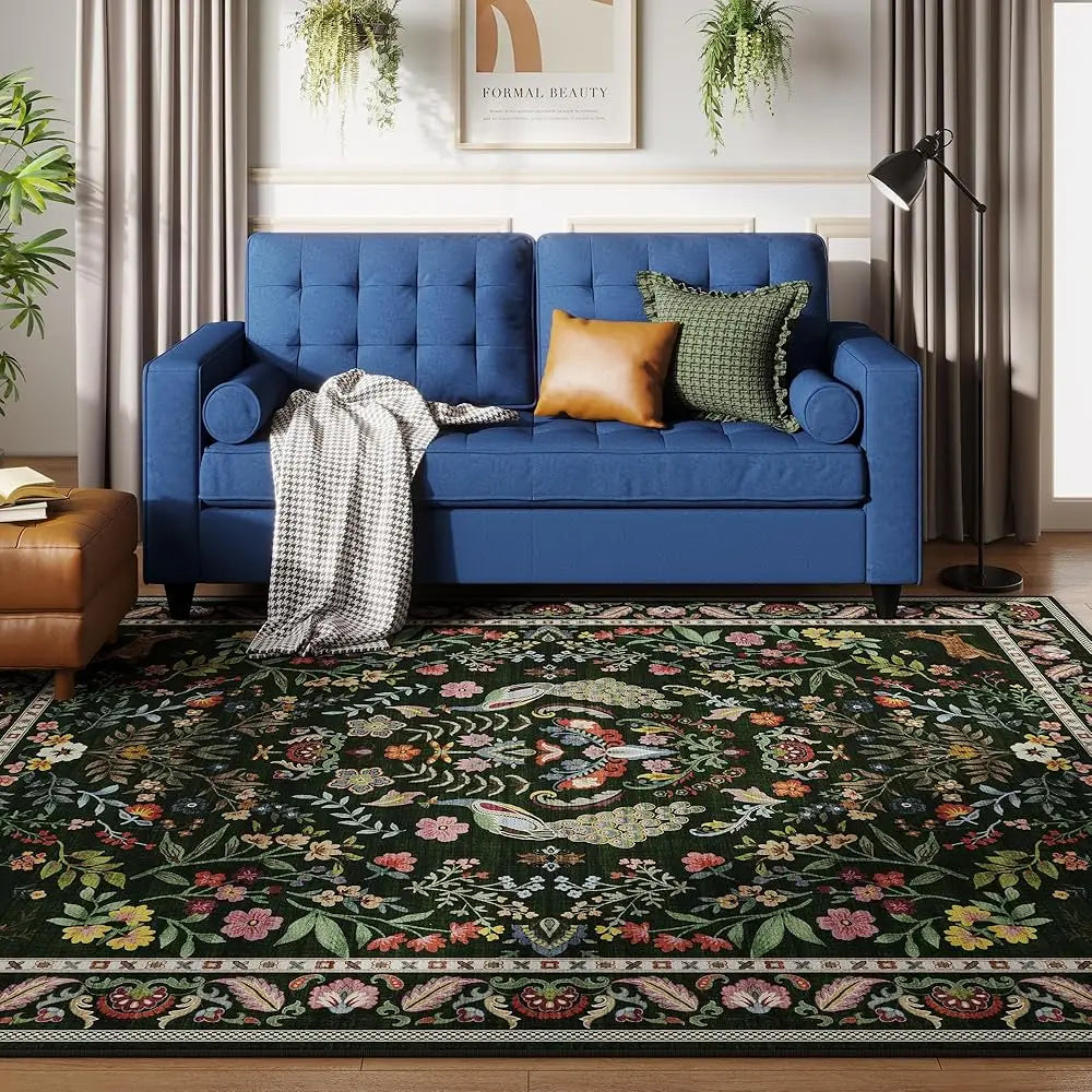 6x9 Washable Floral Low Pile