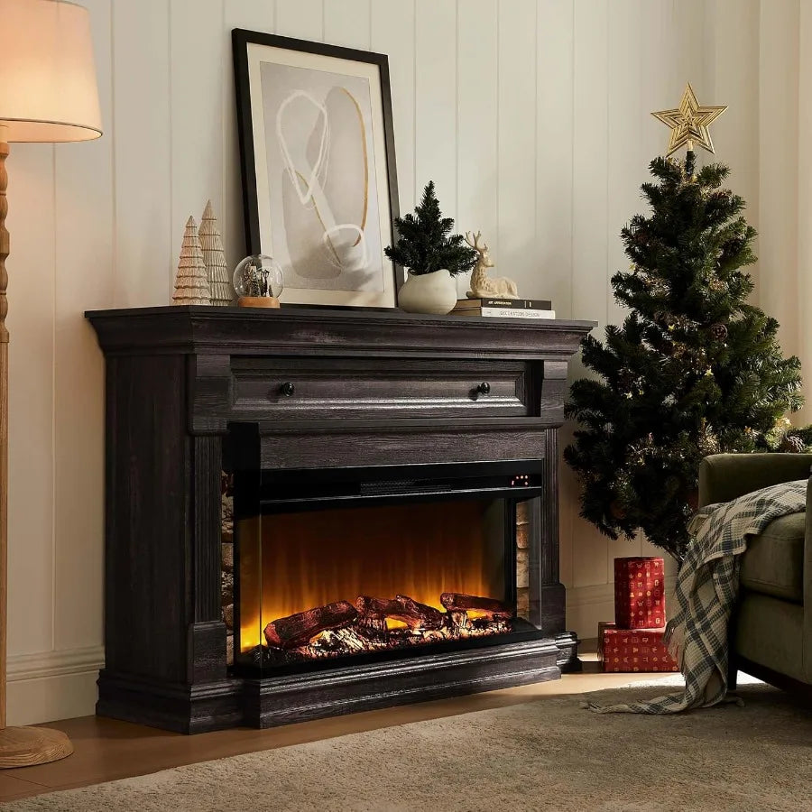 52" Electric Fireplace Mantel TV Stand 3-sided