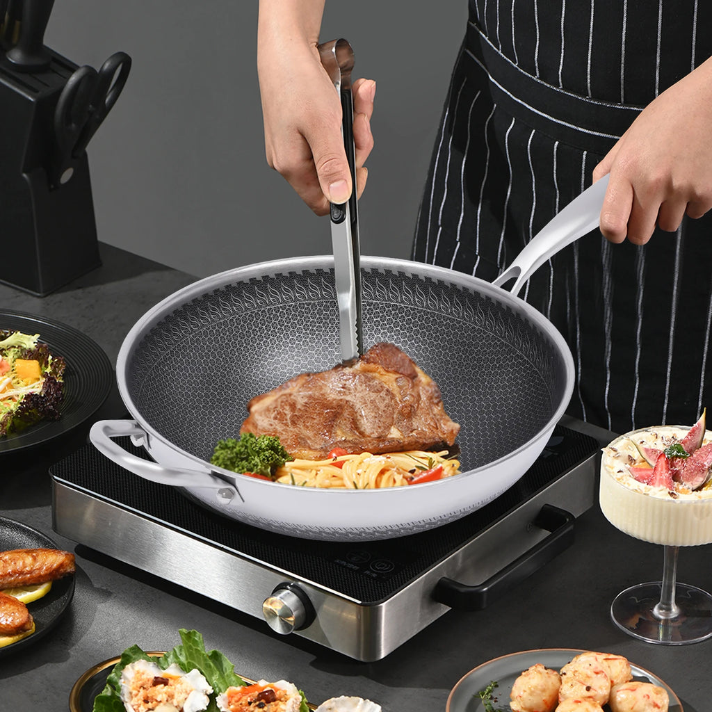 12" Stainless Fry Pan Nonstick Cooking Wok