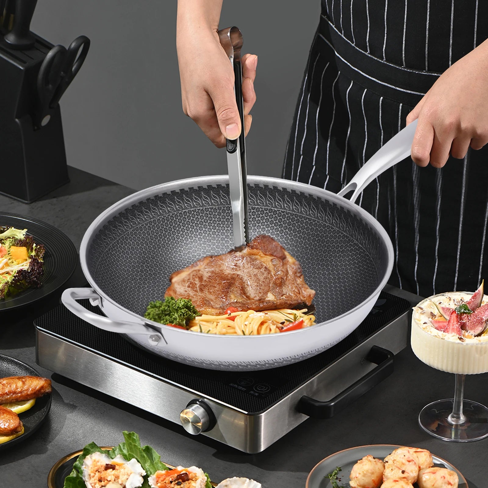 12" Stainless Fry Pan Nonstick Cooking Wok