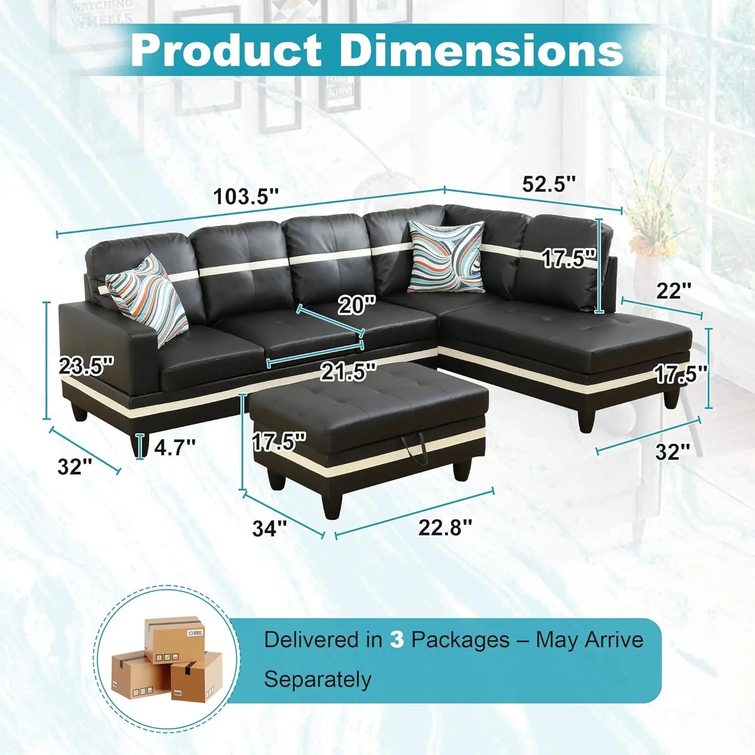 103.5" Oversized Sectional Couch L-Shaped