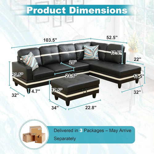 103.5" Oversized Sectional Couch L-Shaped
