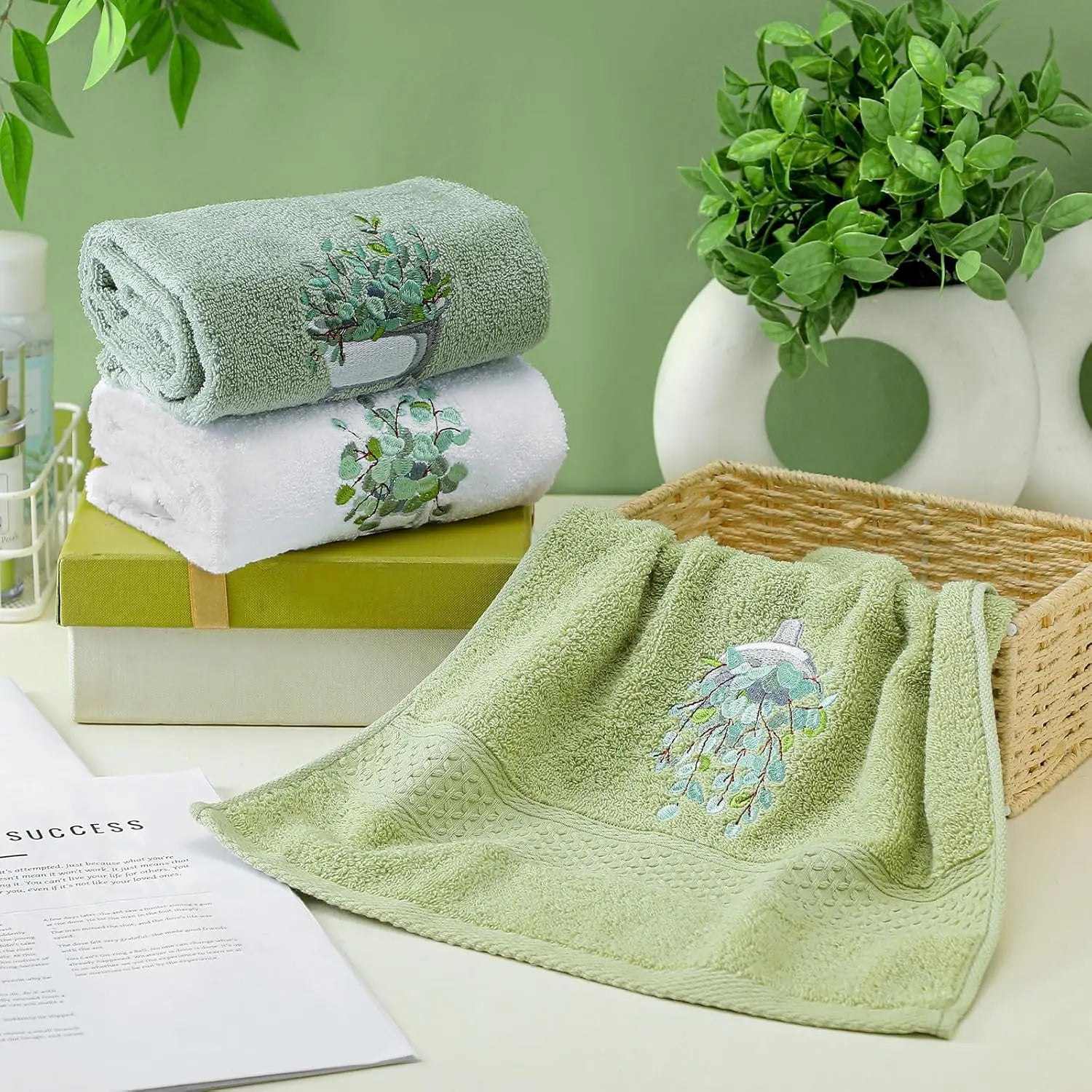 3 Farmhouse Hand Towels, Embroidery, 100% Cotton