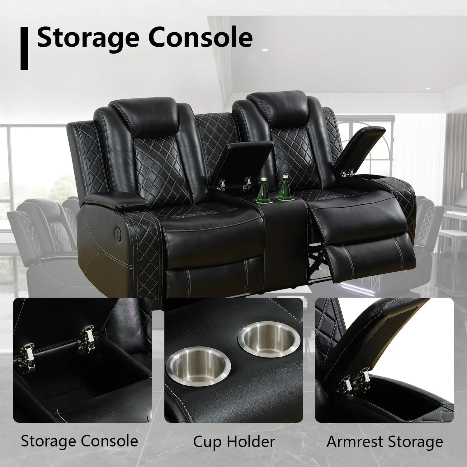 Leather Power Recliner Set W/LED