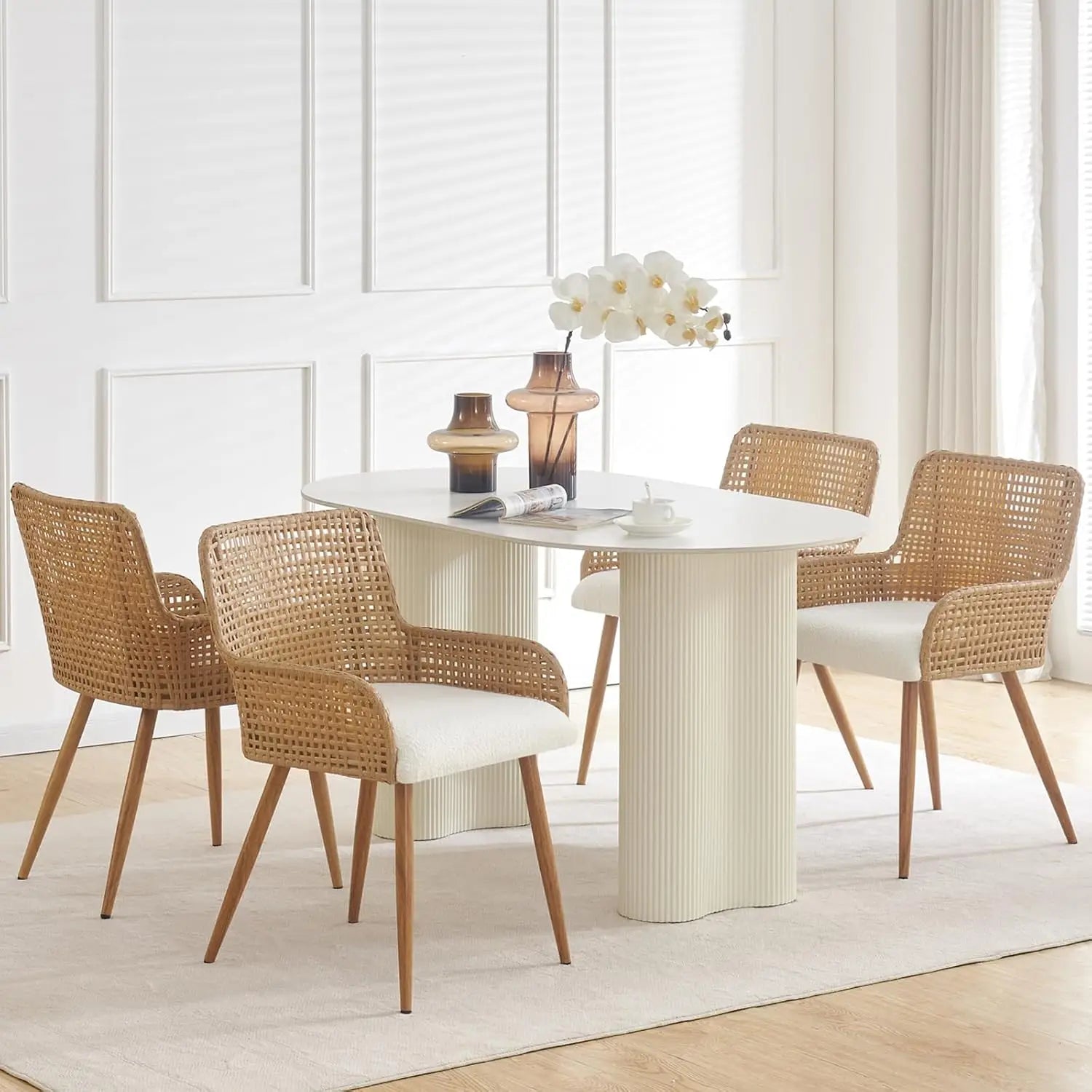 4 Rattan Metal Legs Upholstered