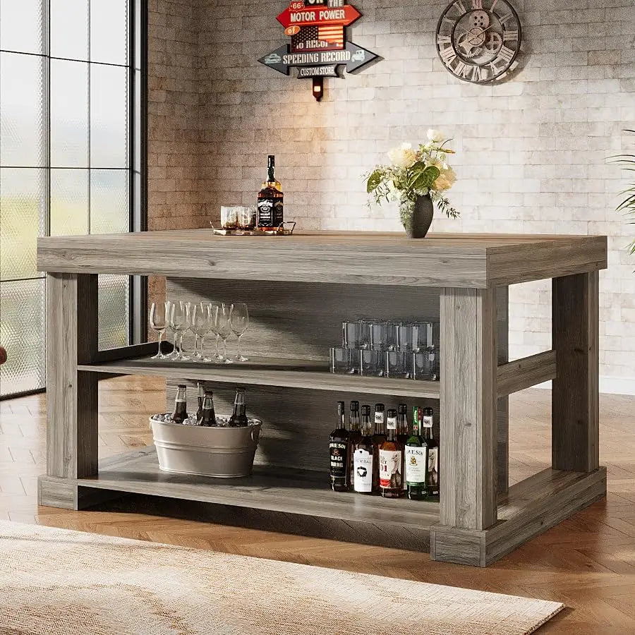 55" Counter Height Bar w/Storage Shelves