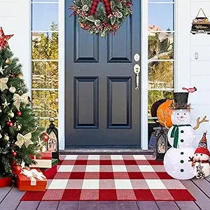 8x10 Grey/White Check Washable Indoor/Outdoor