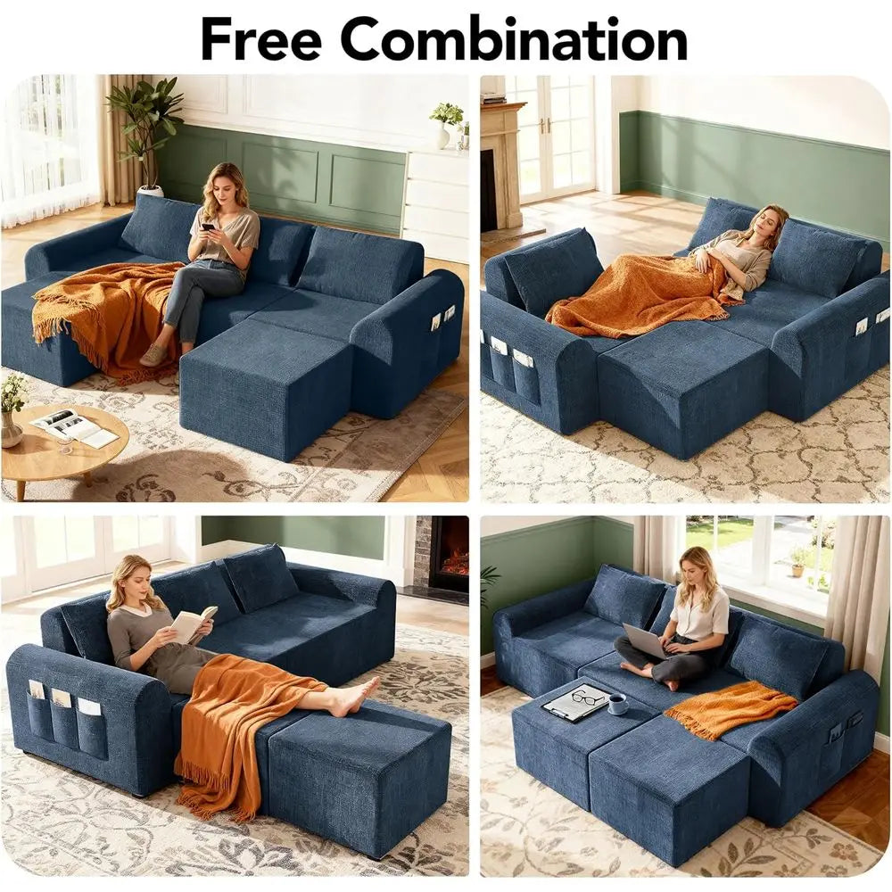 Cloud Sectional Couch 3 pillows 2 ottomans