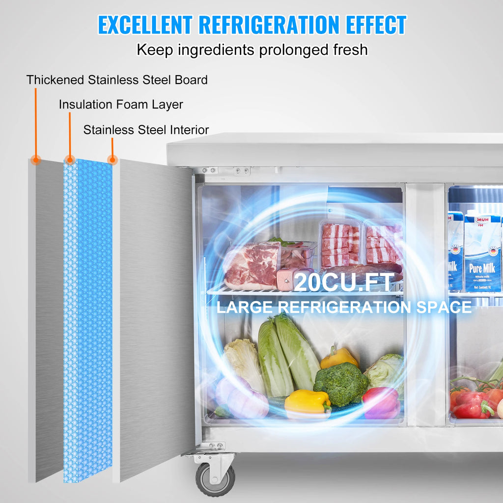 20 CF 72" Commercial Refrigerator Sandwich & Salad Prep