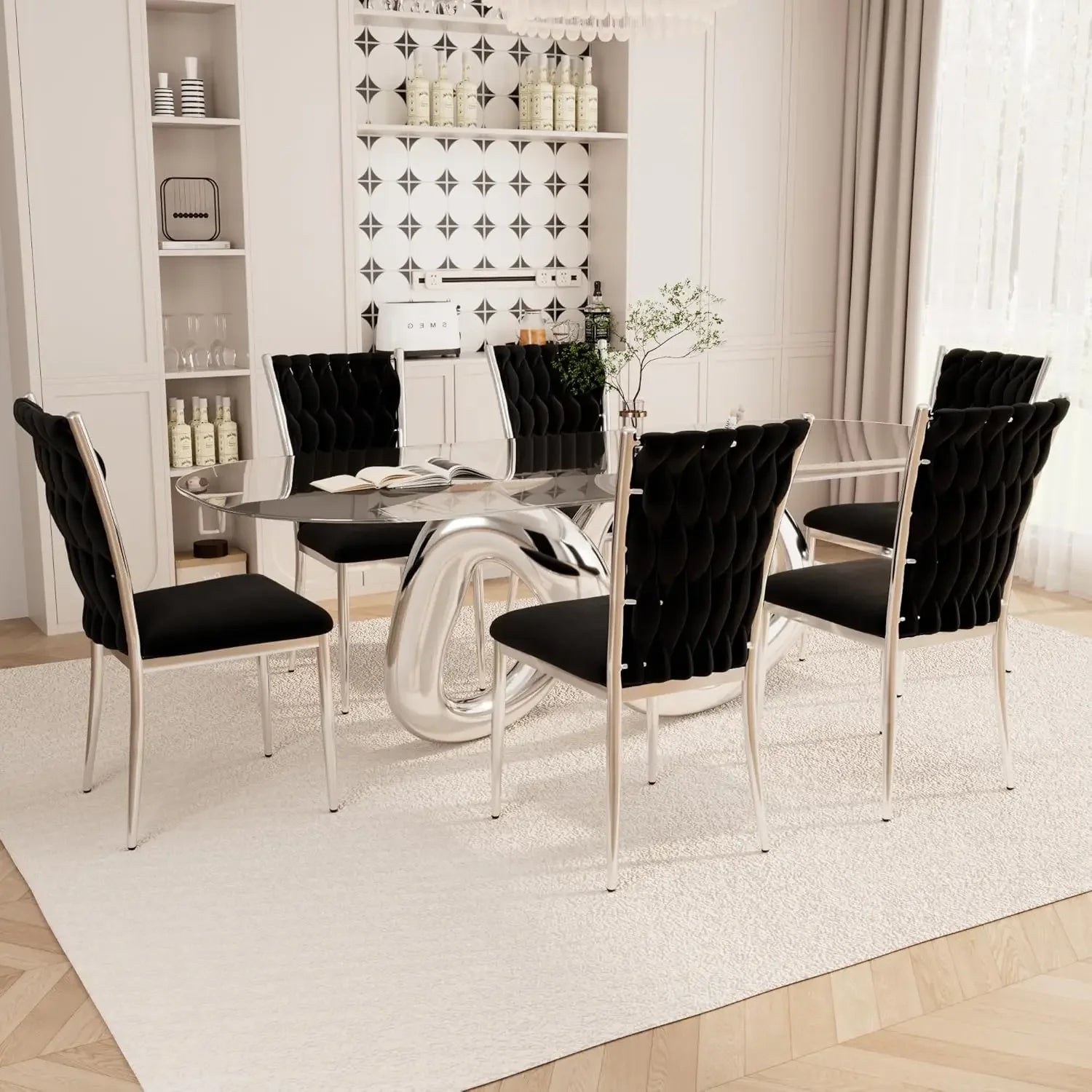 6 Modern Velvet Upholstered w/Metal Legs
