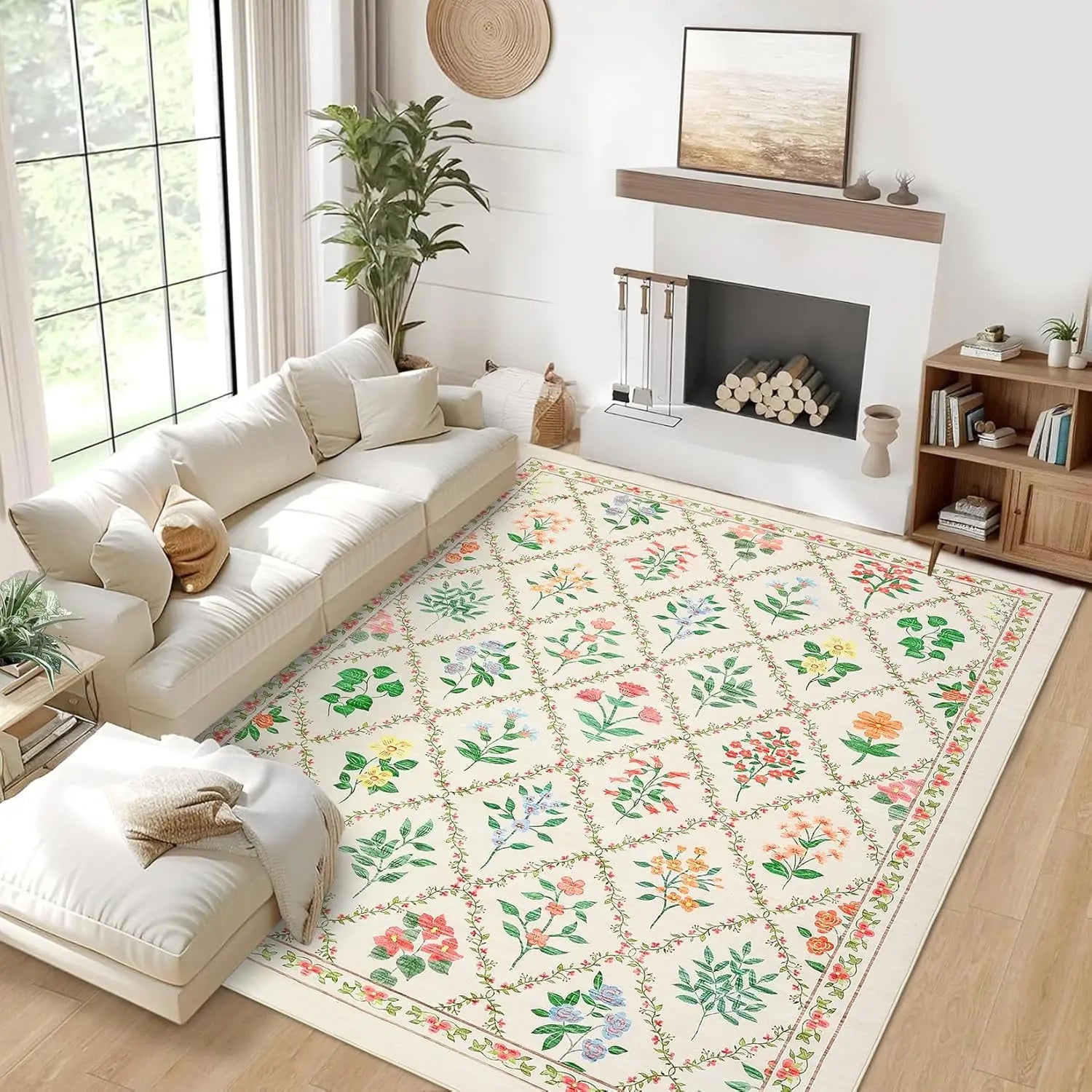 Floral Area Rug Washable