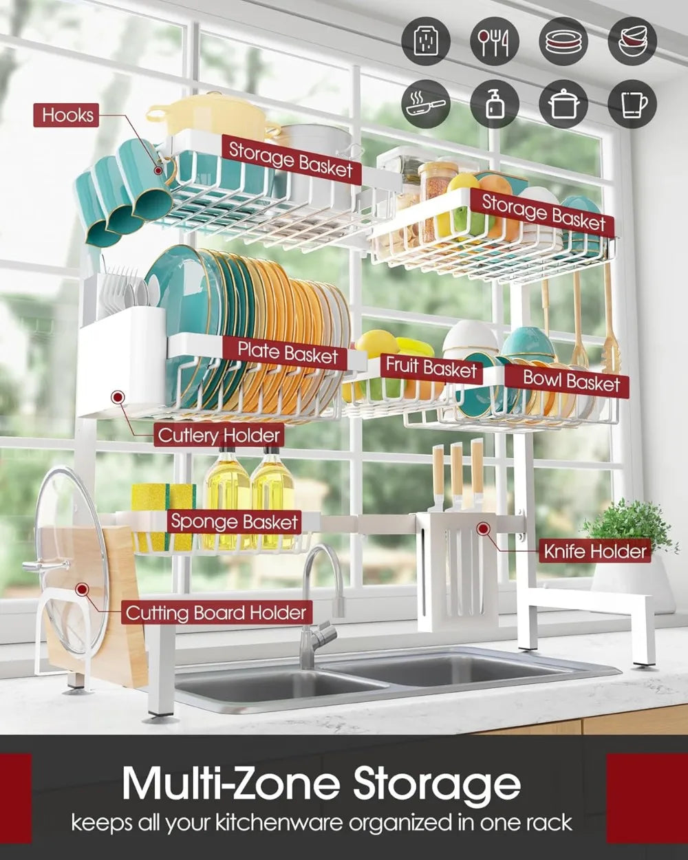 Adjustable Over Sink Dish Rack 3 Tier