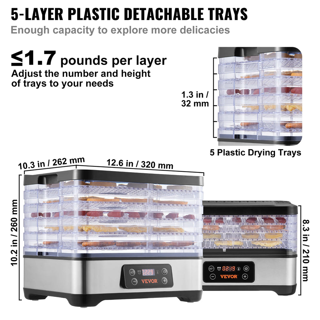 5 Tray Food Dehydrator 300W Stainless