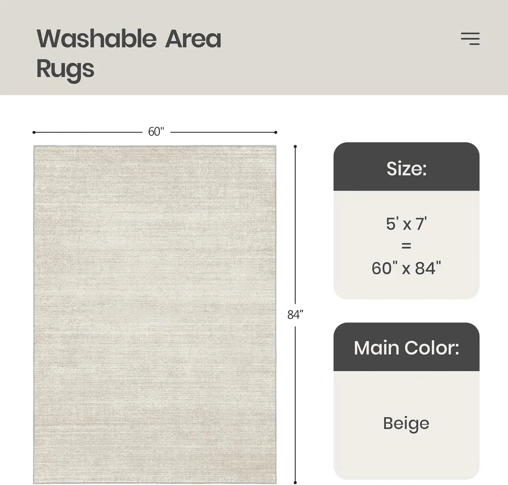5x7 Washable Pet-Friendly Beige