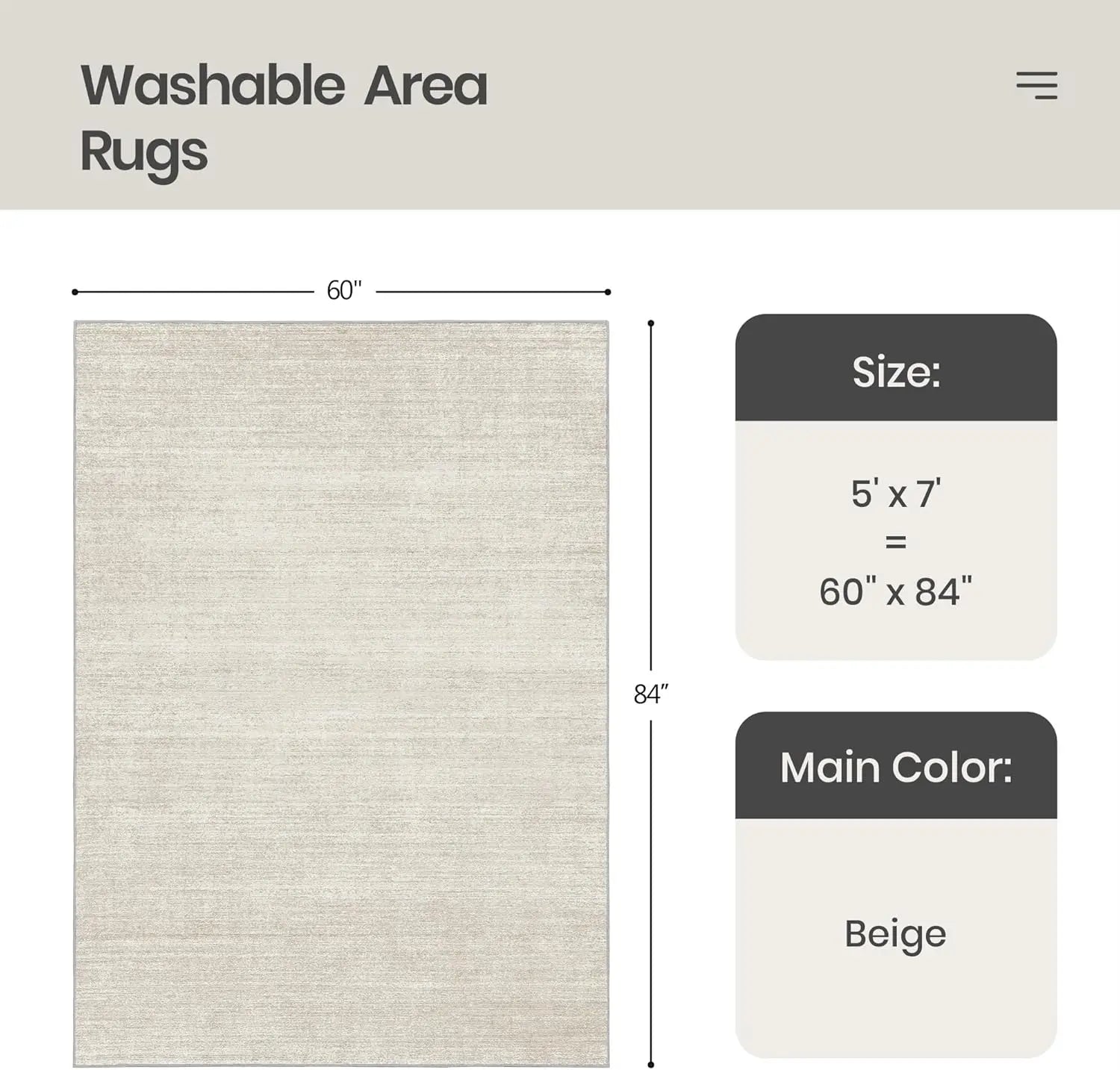 5x7 Washable Pet-Friendly Beige