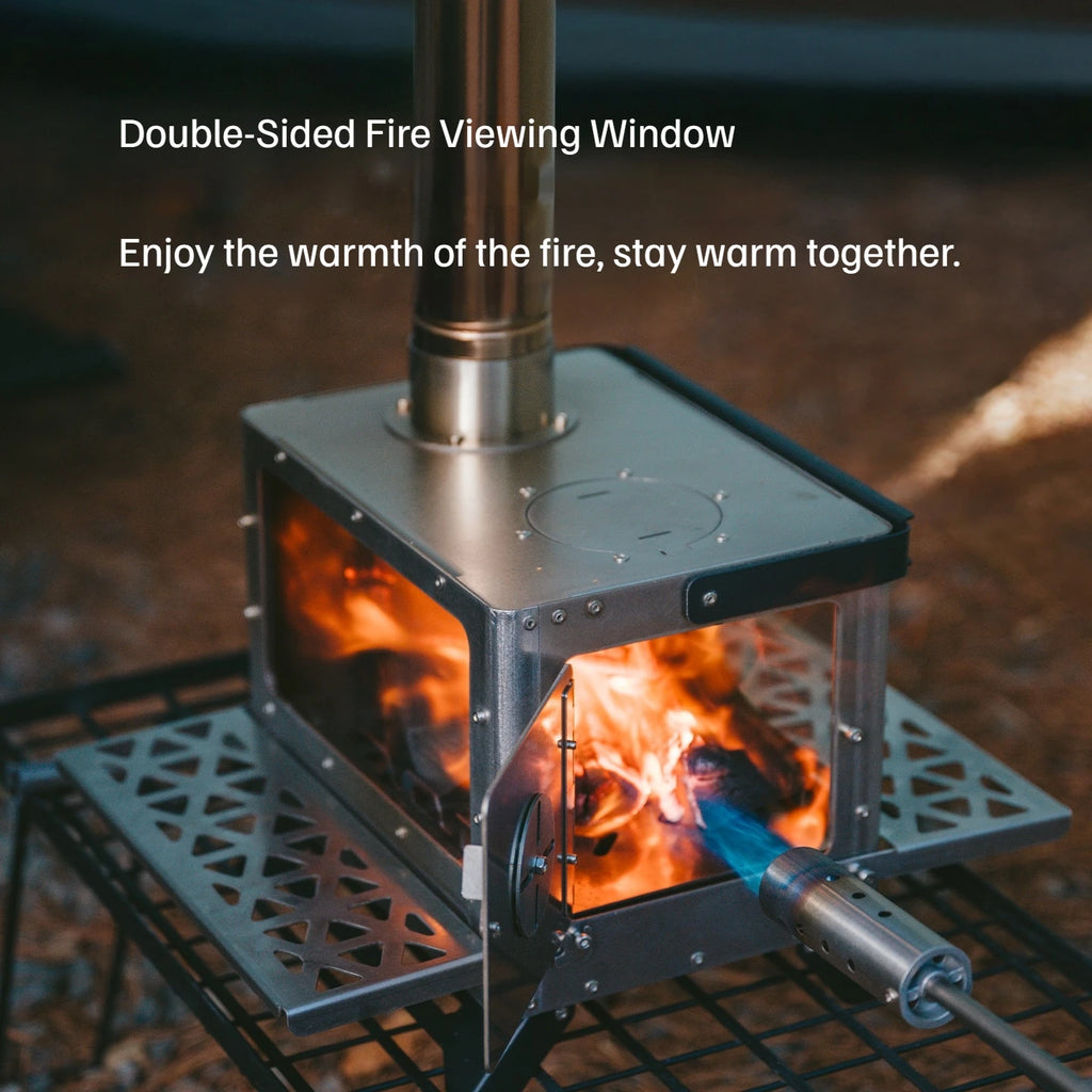 Outdoor Wood Stove Stainless/ Glass Chimney