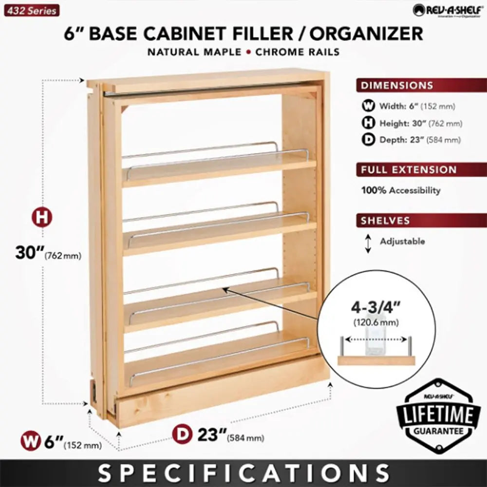 Pullout Filler for Between Base Cabinets Wooden 6WX30H