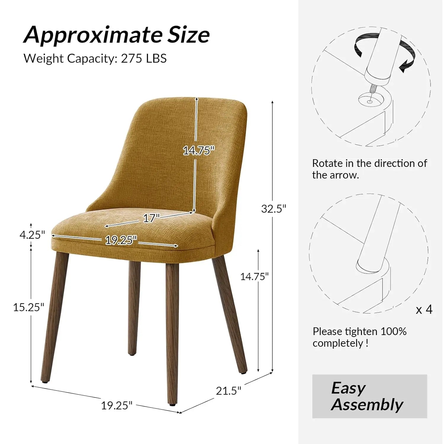 2 Mustard Fabric Upholstered Wood