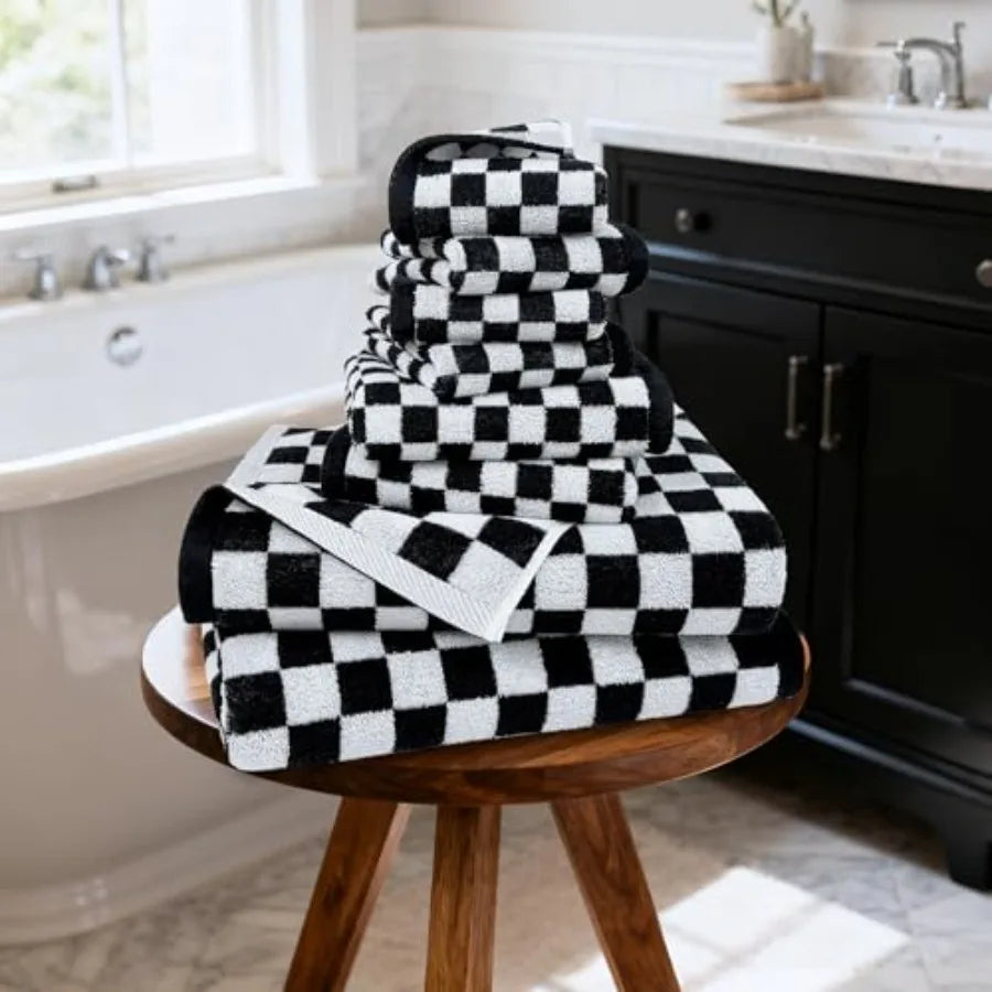 Towels Set of 8, Cute Checkered Towels