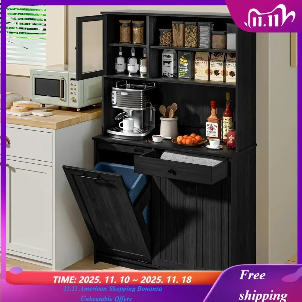 Kitchen Trash Cabinet, MW Shelf, Drawer