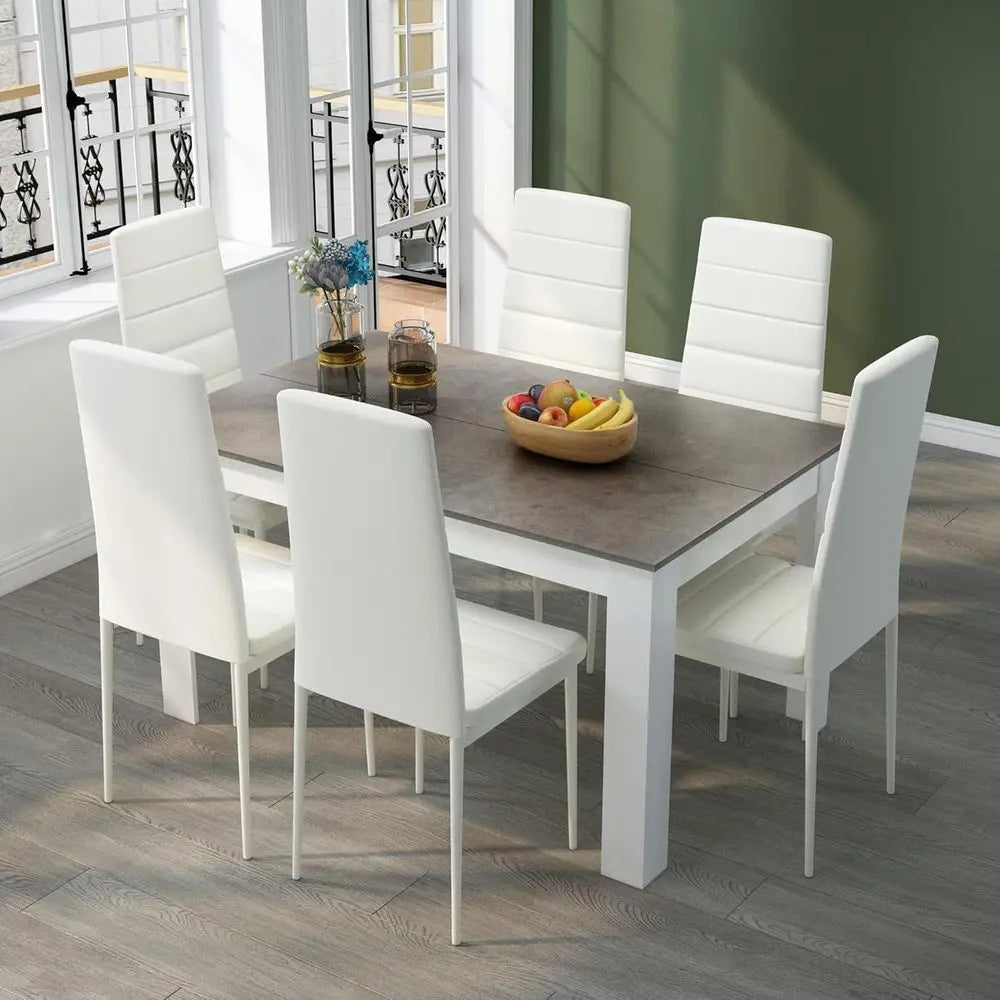 7-Piece Grey Set with High Back Leather