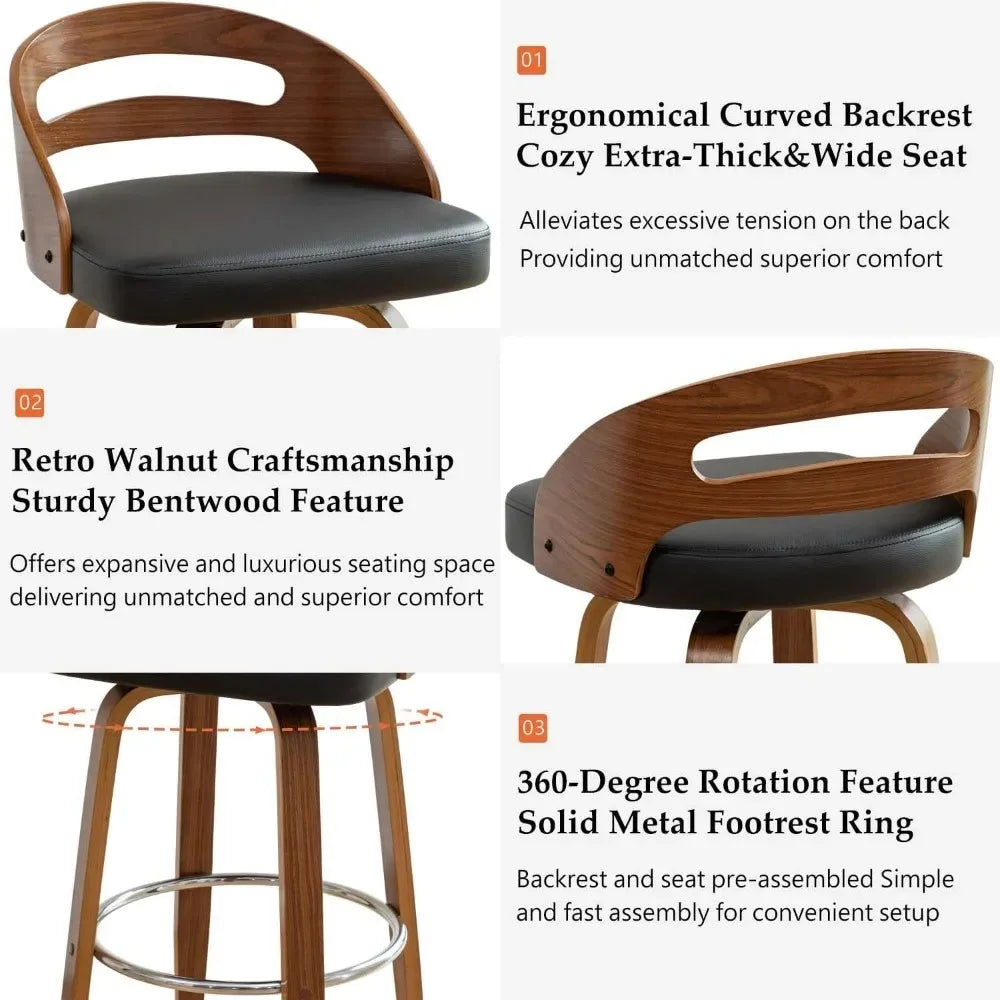 Set of 2 Swivel Bar Stools Walnut