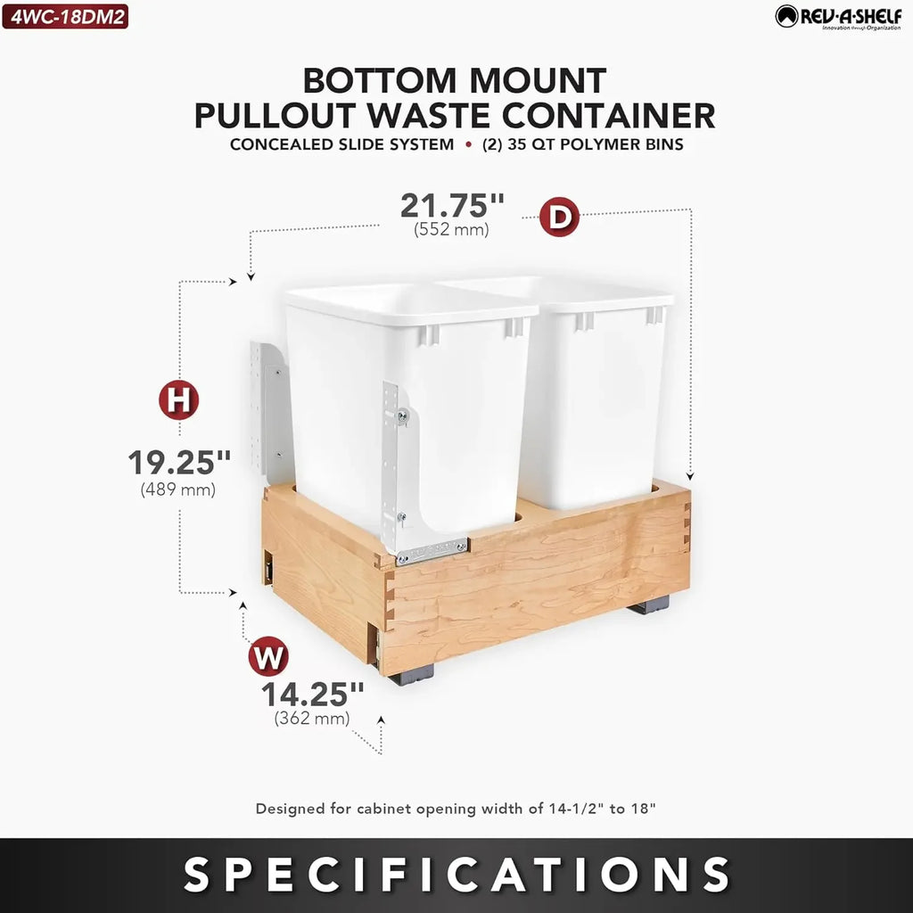 2-35 Qt Bottom Mount Pullout Under Cabinet Waste