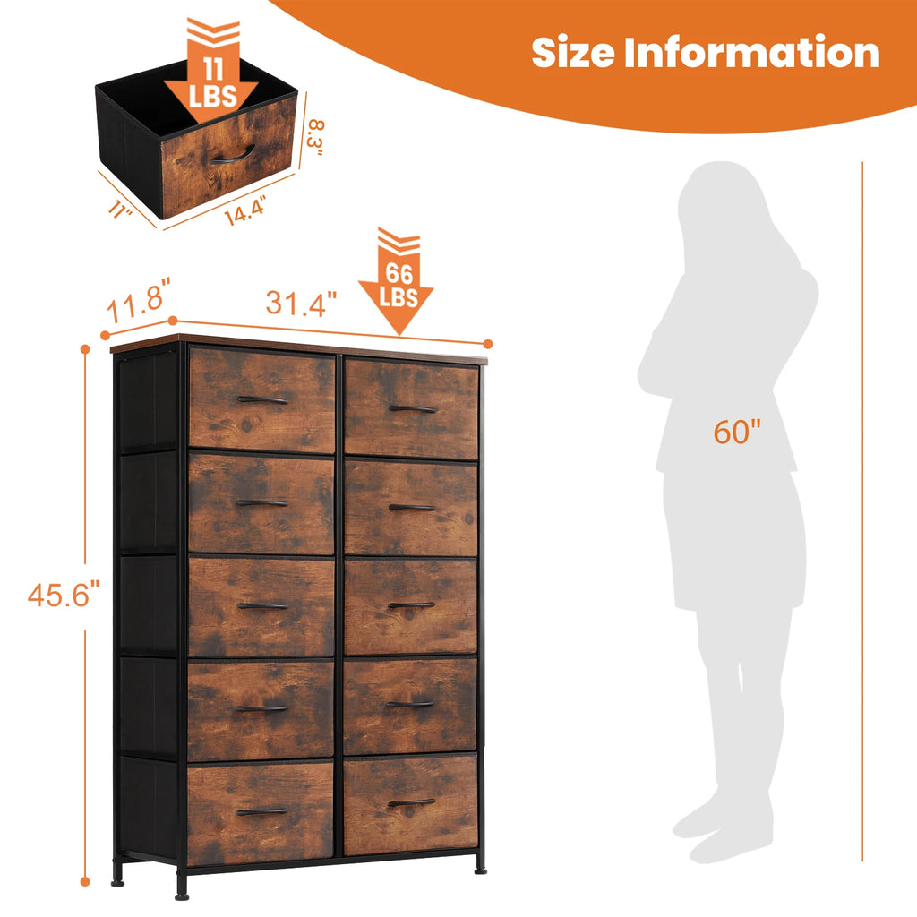 10 Fabric Drawer Steel Frame Dresser