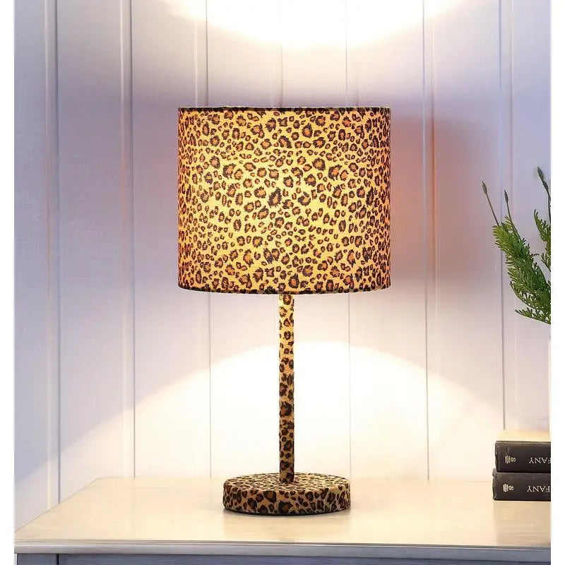 19.25" Faux Suede Leopard Print Lamp