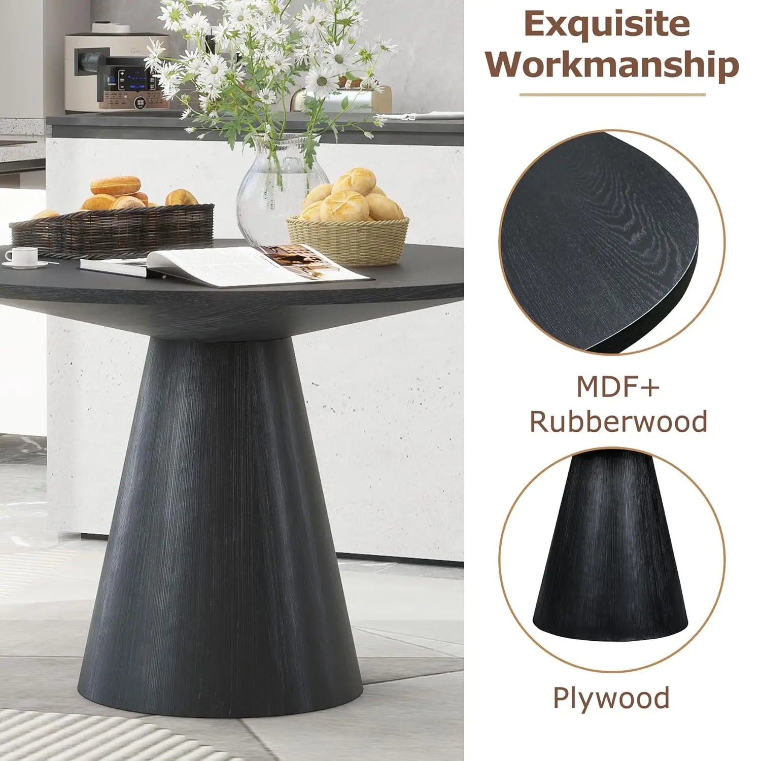 45" Round Wooden  Retro Style  Black