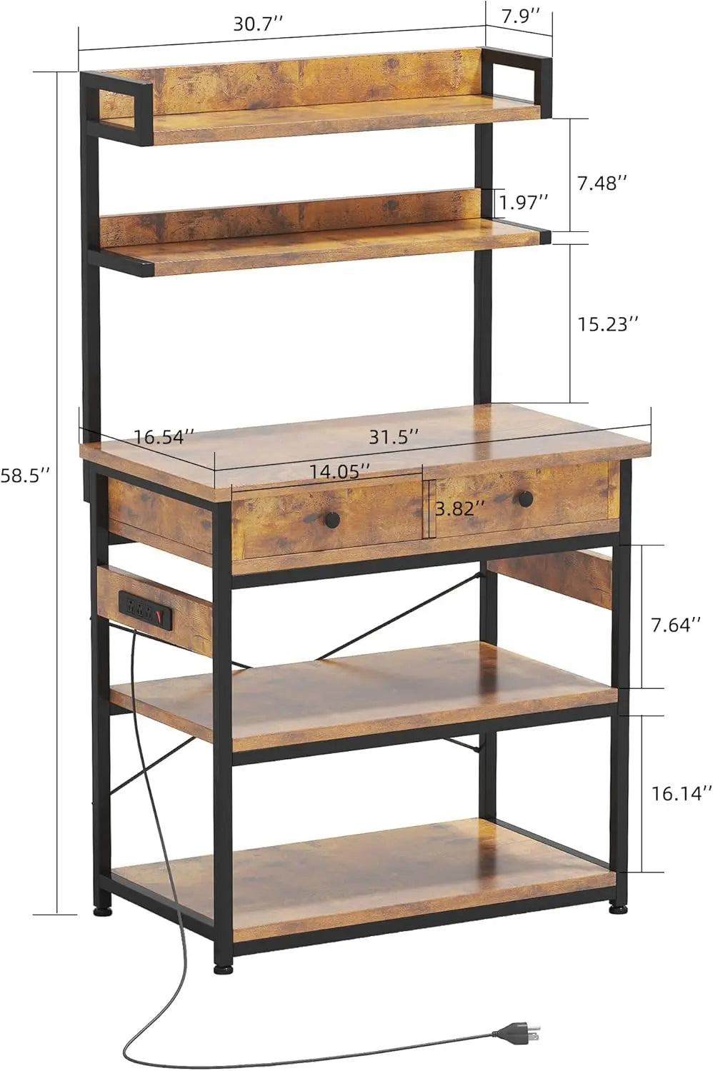 Bakers Rack W/Outlets/5-Tier/MW Stand/2 Drawer/Coffee Bar
