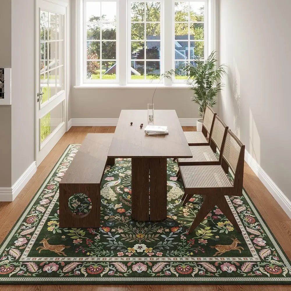 6x9 Washable Floral Low Pile