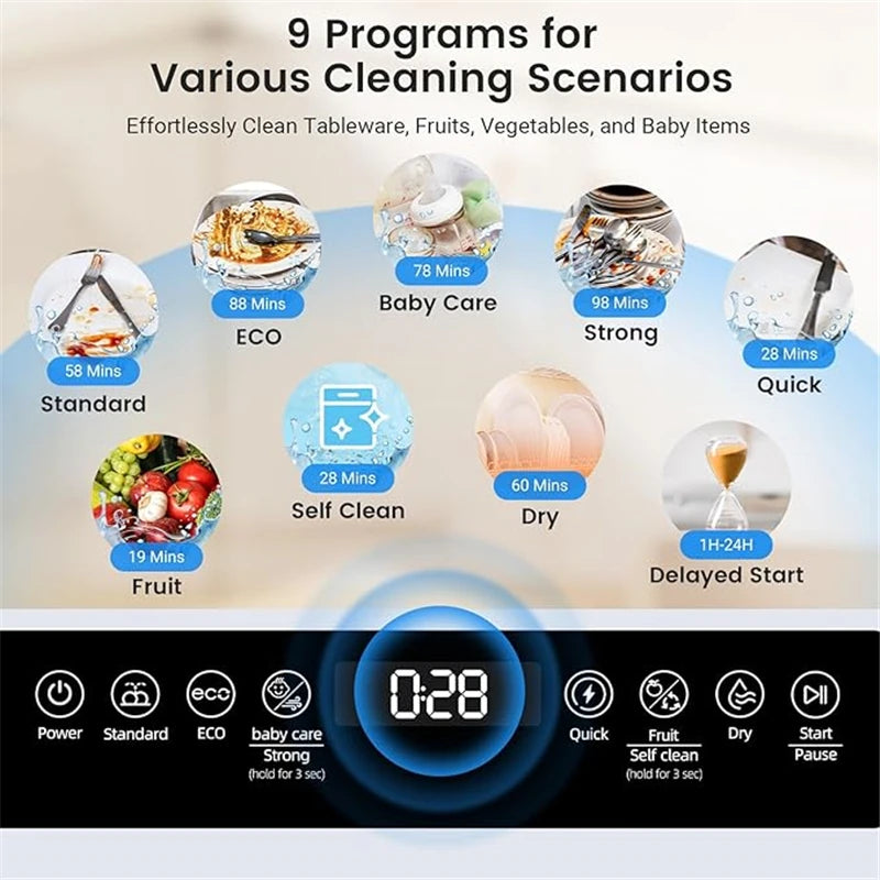 Dishwasher w/ 9 Programs High-Temperature Countertop