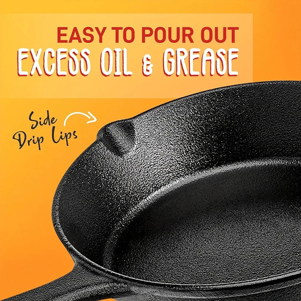 3PCS Cast Iron Skillet Set (6/8/10") Pre-Seasoned, Heavy-Duty