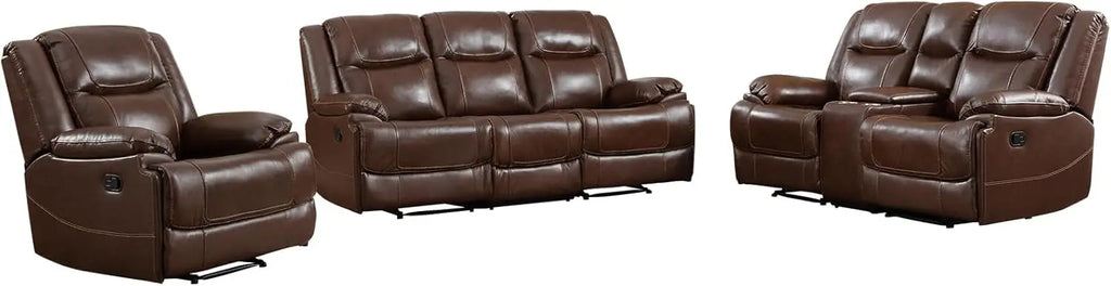 Leather Manual Recliner Sofa Set