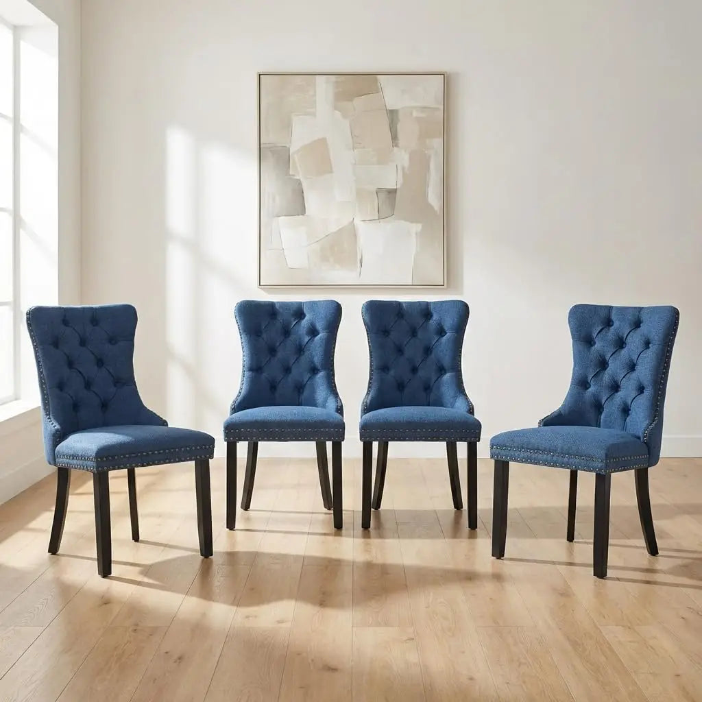 4 Modern Tufted Upholstered Beige Velvet