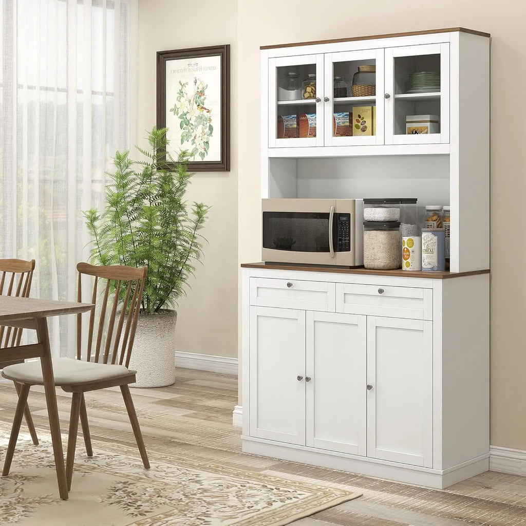 71" Kitchen Pantry Cabine, Microwave Stand, 2 Drawers