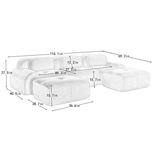 116" Modern Corduroy Cloud Sofa
