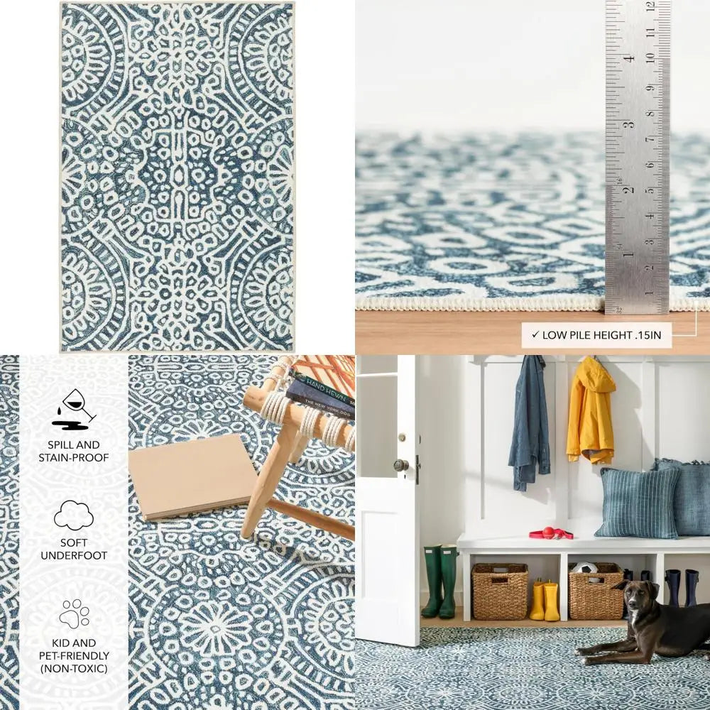 4x6 Geometric Blue Washable