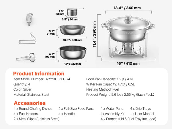 4 Pack Chafing Dish Buffet Set Stainless