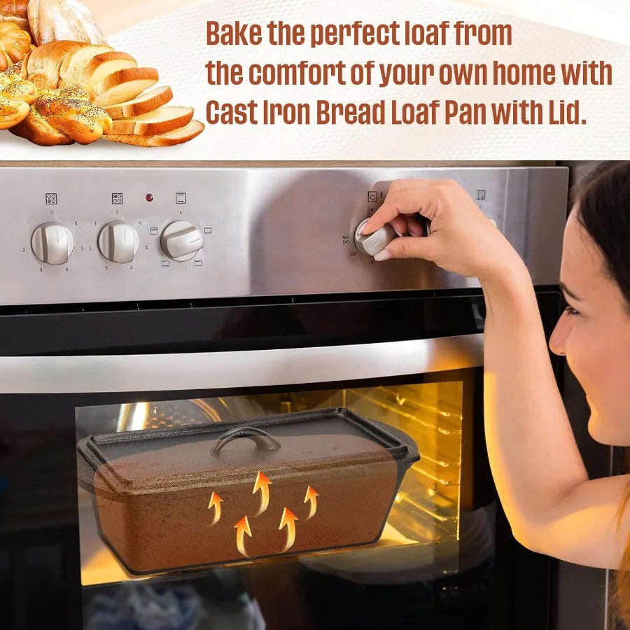 2 Pack Heavy-Duty Cast Iron Bread Loaf Pan W/Lid