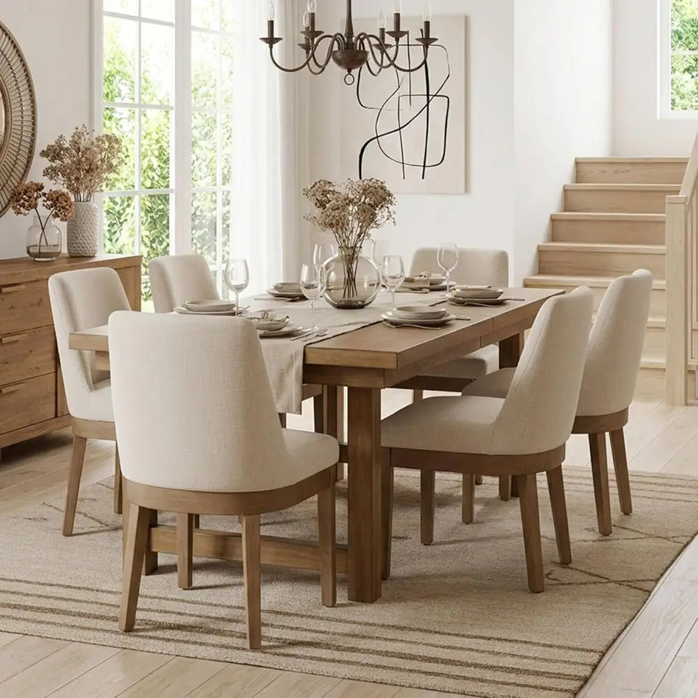 6 Upholstered Linen Solid Wood