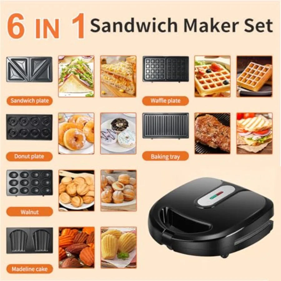 6 in 1 Waffle/Sandwich Maker Removable Plates