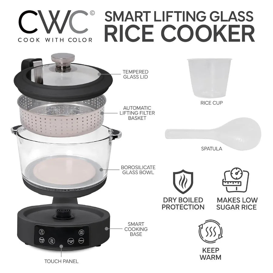 3L Glass Low Carb Rice Cooker - Makes 6 Cups