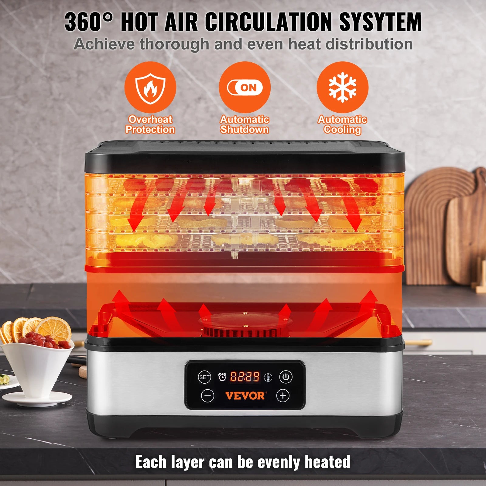 5 Tray Food Dehydrator 300W Stainless