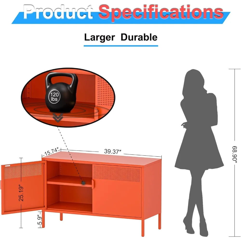 Orange Metal Accent Cabinet