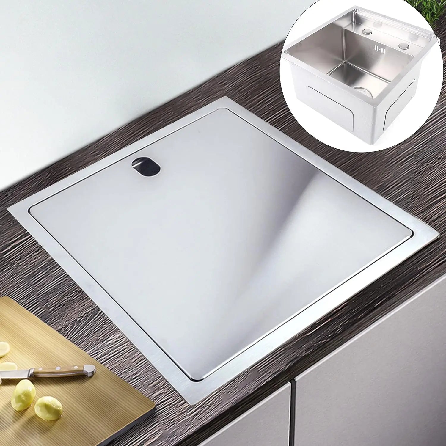 Drop In Hidden Kitchen/Bar Sink Stainless w/lid